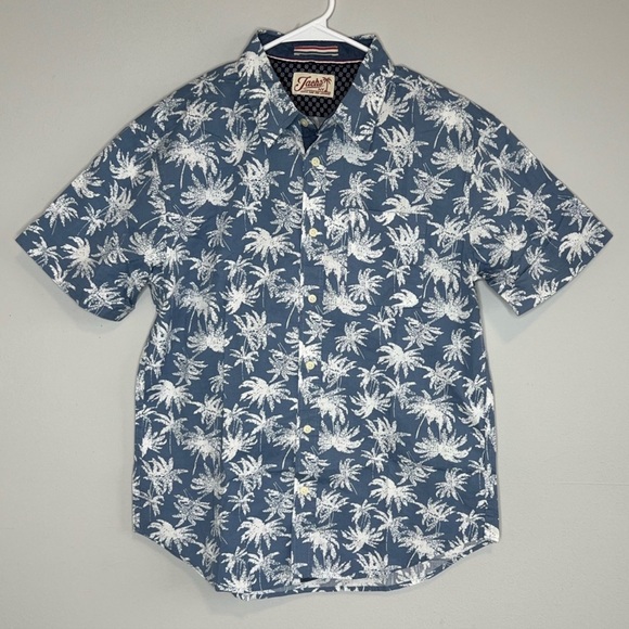 Jachs Blue White Tropical Palm Print Stretch Short Sleeve Button Up Shirt NEW M - Picture 2 of 14